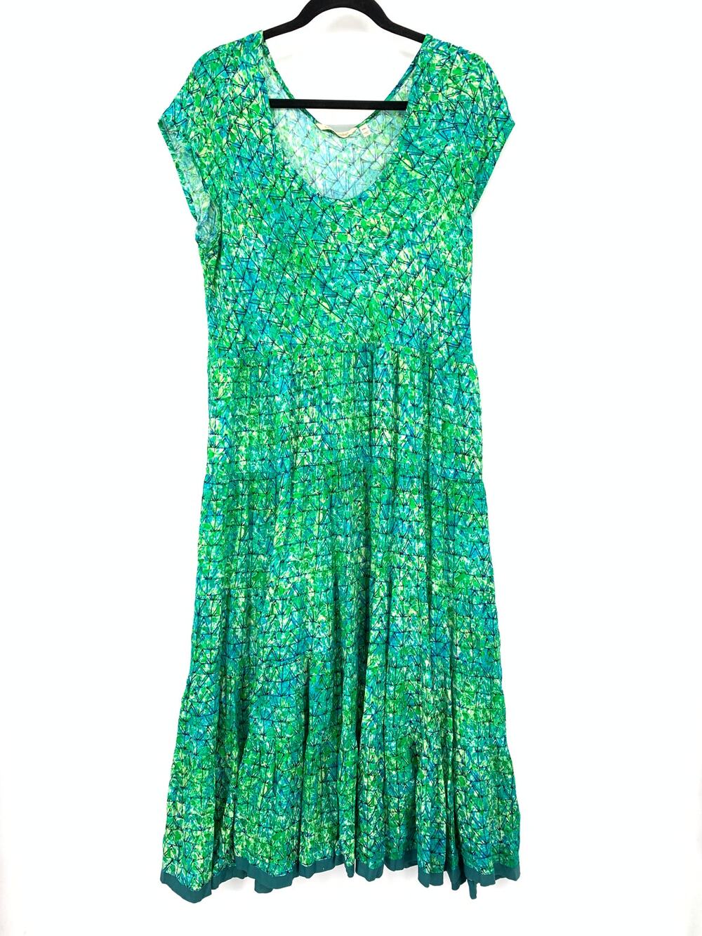 Soft Surroundings Scoop Neck Cap Sleeve Tiered Midi Dress Womens Sz PXL Green